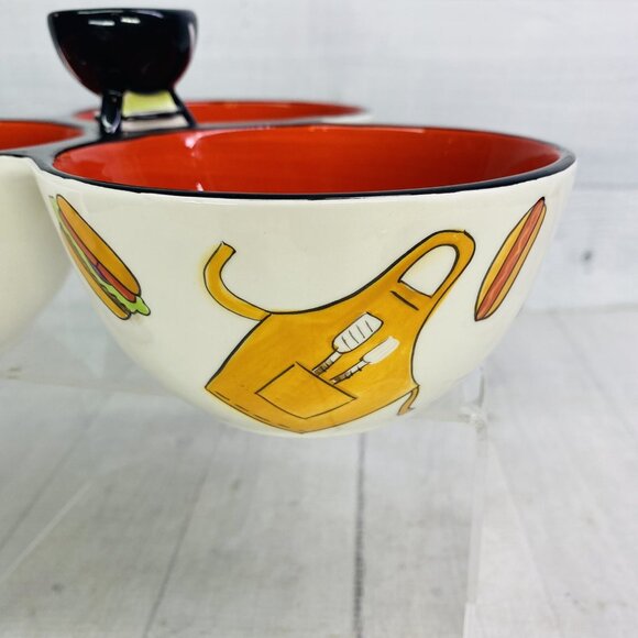 Clay Art GRILL TIME Hand Painted Summer Fun  3 Section Ceramic Condiment Server - Picture 12 of 16